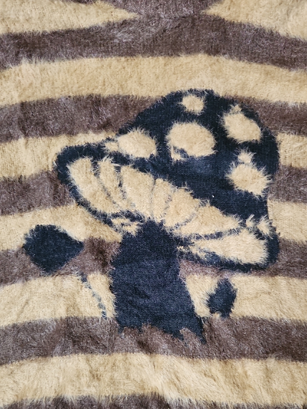 Womens HUF Brown & Tan Striped Fuzzy Sweater with Mushroom Motif - Picture 3 of 5